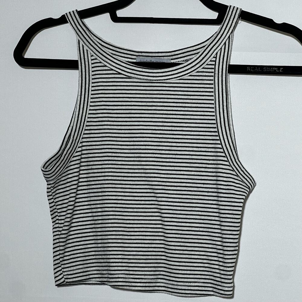 Charlotte Russe Striped Sleeveless Cropped Tank Top Black White Womens Size M
